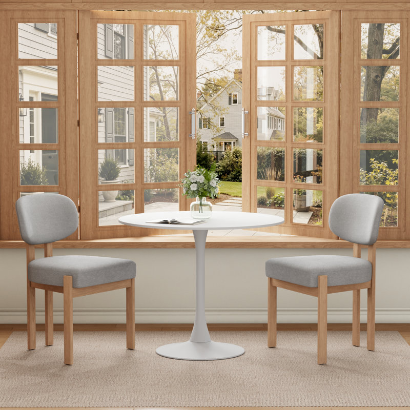 Ensemble de table de salle à manger 31,5 "avec chaises rembourrées Dearing, 3 Pieces: Table, 2 Chairs, White, Grey