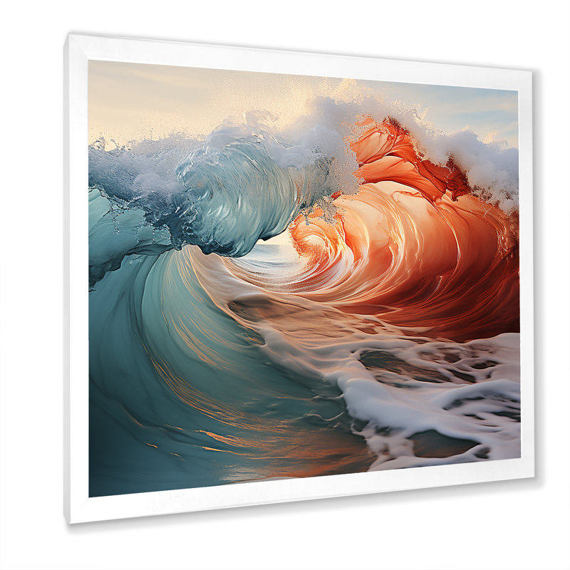 Vague verte rouge, merveille colorée sur toile, H 36 po x l 36 po x P 1,5 po, Cadre photo blanc
