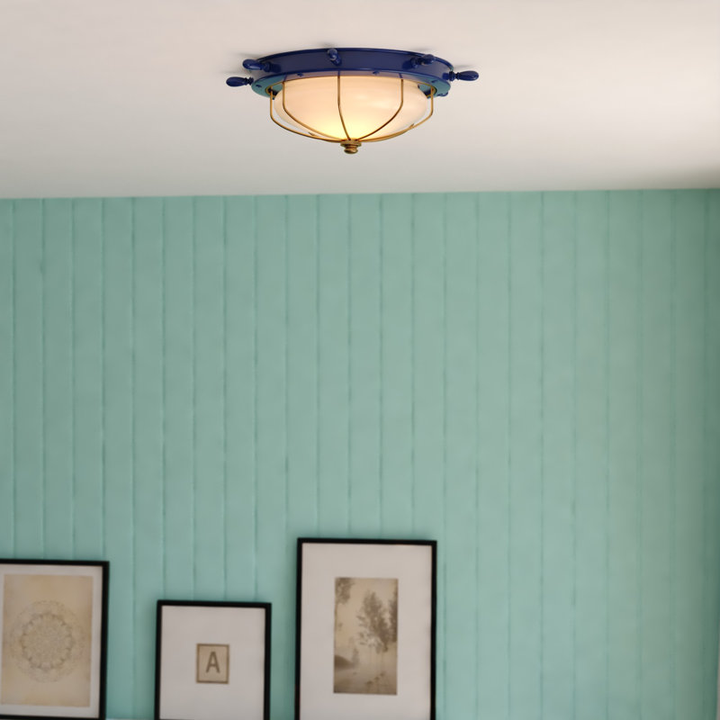 Plafonnier encastré d'extérieur à 2 ampoules Ashbourne, Bleu marine / doré