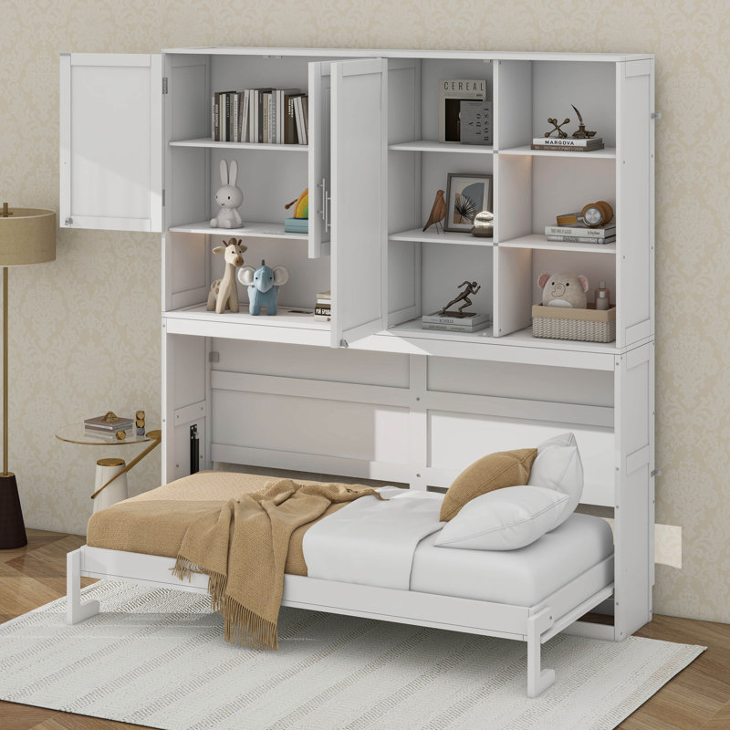 Lit escamotable polyvalent et peu encombrant avec caractéristiques avancées et design élégant, Blanc