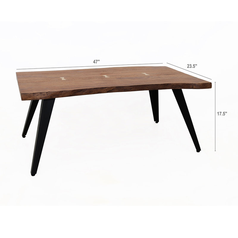 Table de salon de 47 po x 23,5 po x 17,5 po, style 95% bois, pieds café et métal, aspect moderne