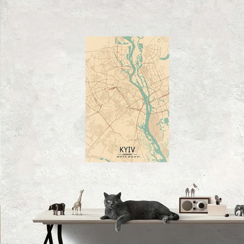 «Kyiv Vintage City Map», art sur toile prêt à accrocher - salon rustique, H 12 po x l 8 po