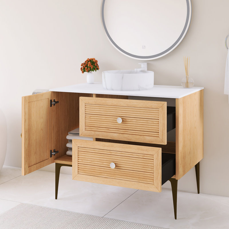 Meuble-lavabo simple 36 po avec lavabo en céramique blanche, 36"