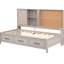 Lit de jour simple avec rangement pratique, planche de liège, ports et 3 tiroirs, tablettes de rangement fonctionnelles gris antique,-1385918011