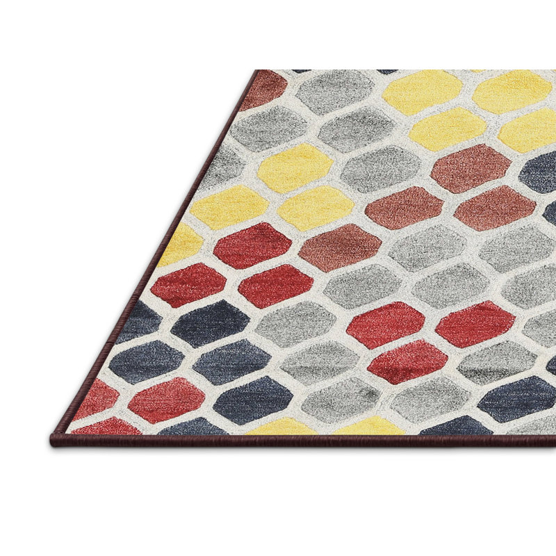 Tapis abstrait rouge / brun / jaune, Rectangle 5 pi x 7 pi