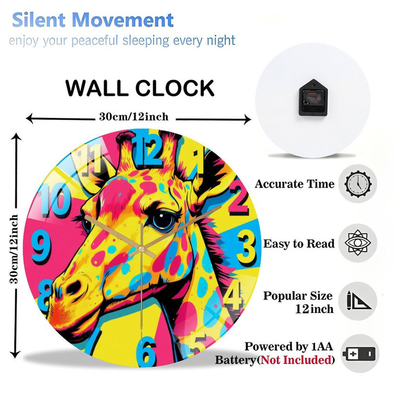 Horloge murale colorée girafe 12 po