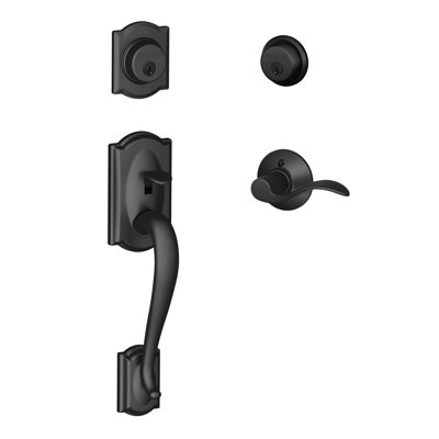 Handleset with Double Cylinder Deadbolt and Door Lever and Rosette