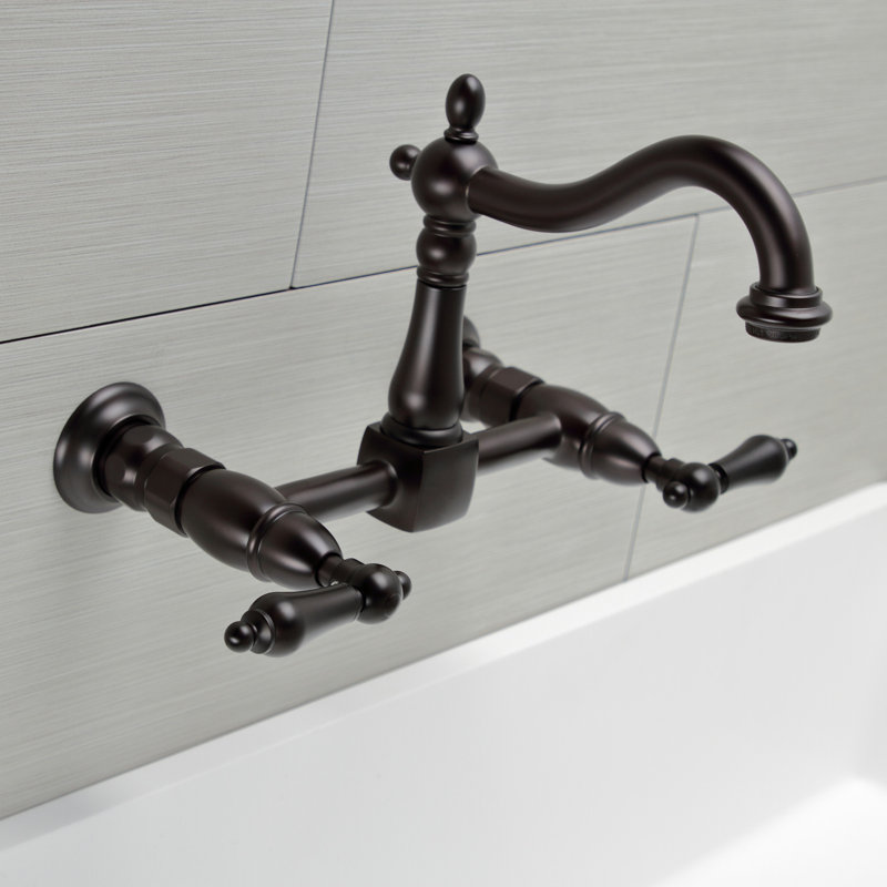 Kingston Brass Heritage Double-Handle 2-Hole Wall-Mount Bridge Kitchen Faucet, Oil Rubbed Bronze