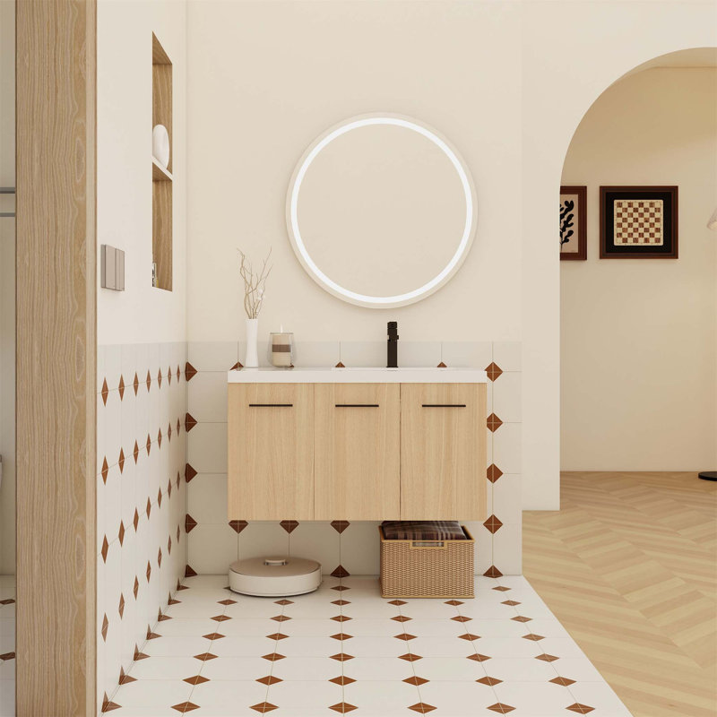 Meuble-lavabo flottant mural de 36 pouces avec lavabo en gel, conception modulaire à 3 portes pour les salles de bain modernes, beaucoup de rangement et une installation facile