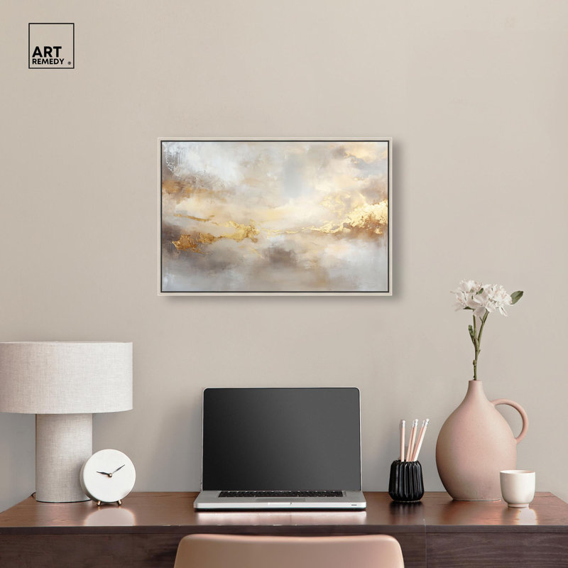 "Soft Shimmer III", reproduction sur toile dorée par Art Remedy, cadre argenté, 24 x 16, H 17 po x l 25 po, Cadre argenté