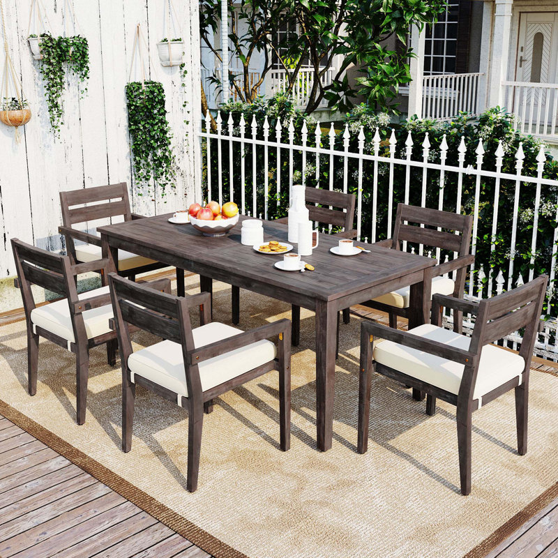 Acacia Wood Outdoor Dining Table & Chairs, Gray