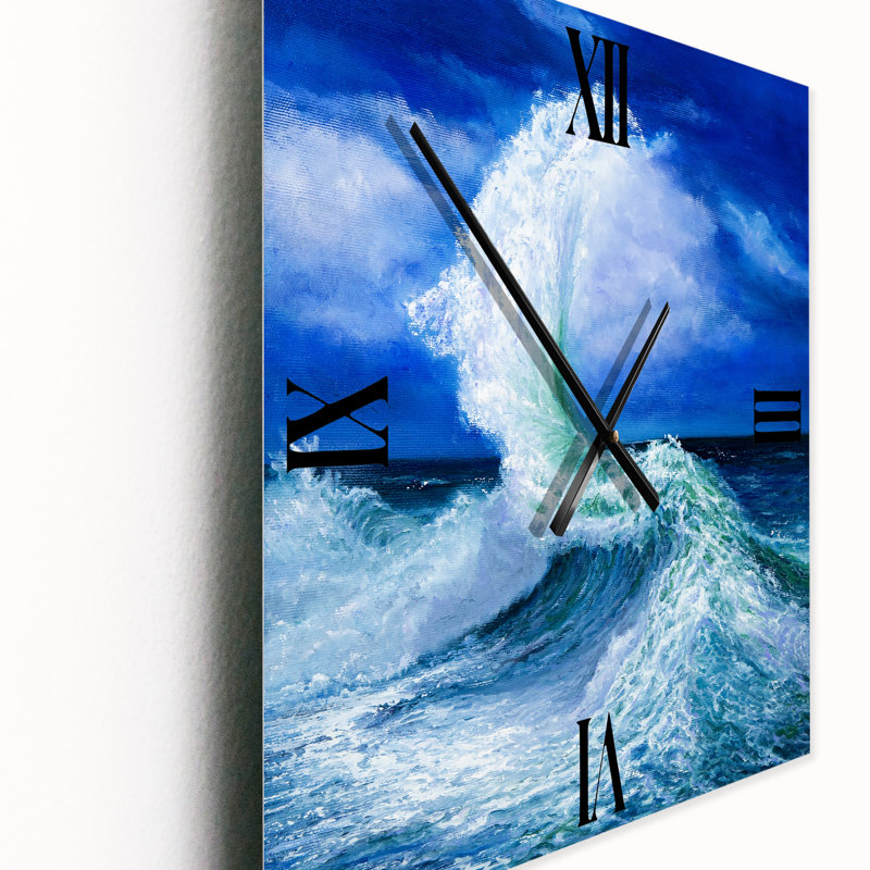 Vagues se brisant pendant la marée sauvage - Horloge murale nautique et côtière, Petit