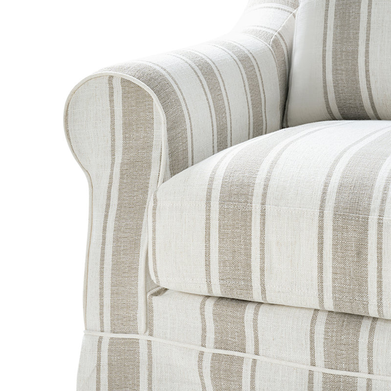 Estevan 50.75"W Farmhouse Slipcovered Oversized Armchair with Feather Blended Cushion (Set of 2), Tan Stripe