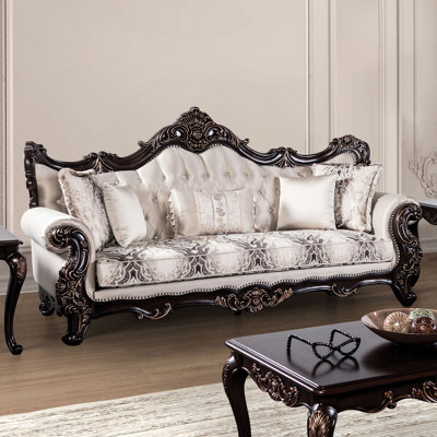 95" W Traditional Sofa, Dark Cherry/Beige