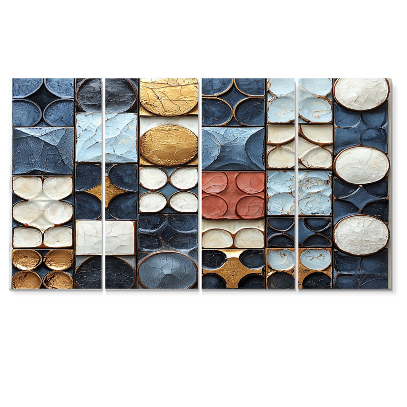 «Abstract Blue and White Rhythms Tiles II», ensemble d'art mural sur toile, H 28 po x l 48 po