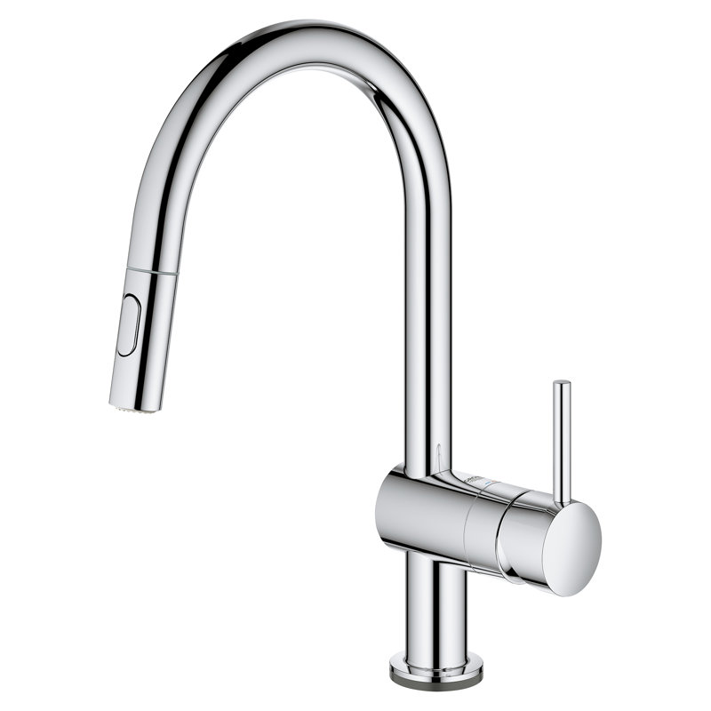 Minta® Pull Out Single Handle Kitchen Faucet, Starlight Chrome, No Sensor