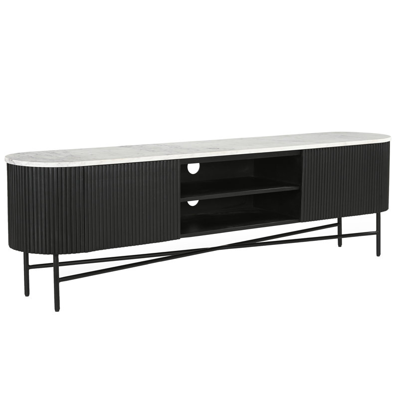Armoire média Mid-Century moderne en bois massif et marbre, 71 po - noir et blanc, Black