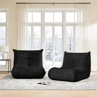 Large Bean Bag Chairs for Adults Set of 2, Memory Foam Lounge Chair,  Corduroy Giant Armless Bean Bag Chair, Lazy Floor Sofa for Bedroom Livingroom Gaming