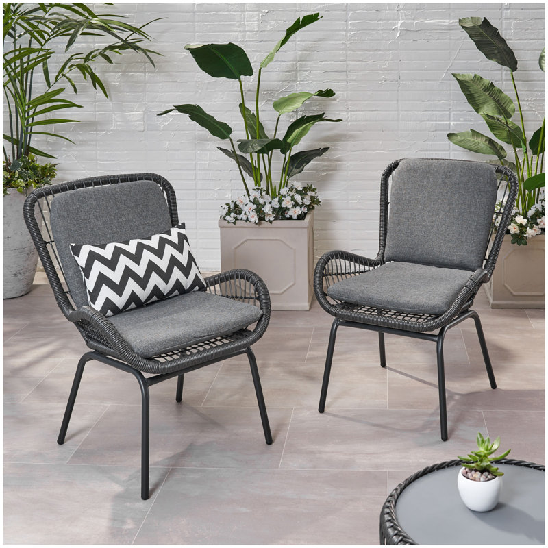 Mccaskill Patio Chair with Cushions (Set of 2), Dark Gray, Black