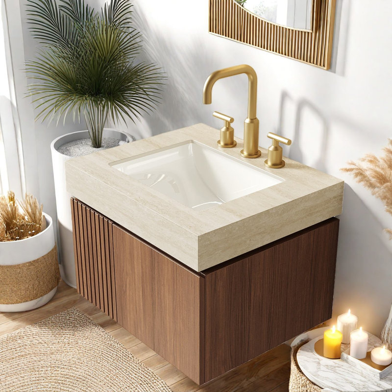 Meuble-lavabo flottant et lavabo, petite salle de bain moderne en pierre de contreplaqué