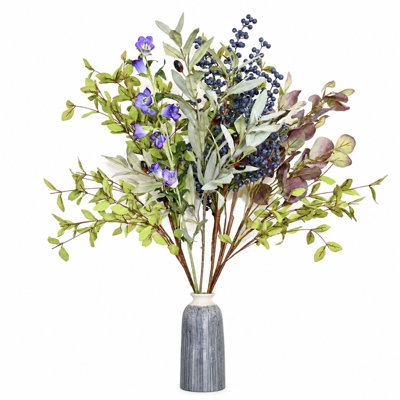36" Artificial Bellflower Mixed Foliage Stems with Berries, Faux Eucalyptus Branches for Farmhouse Vase Display