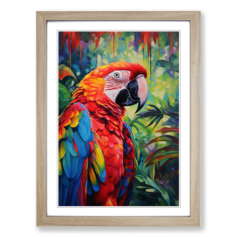 Parrot Informel - Single Picture Frame Print on Wood, Oak Framed, 46cm H x 34cm W