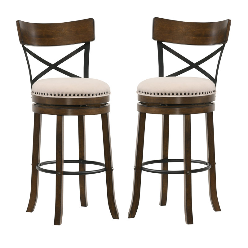 Tabouret de bar pivotant en bois massif de 19,5 po de largeur Hesser, ensemble de 2, Beige / chêne Live Edge