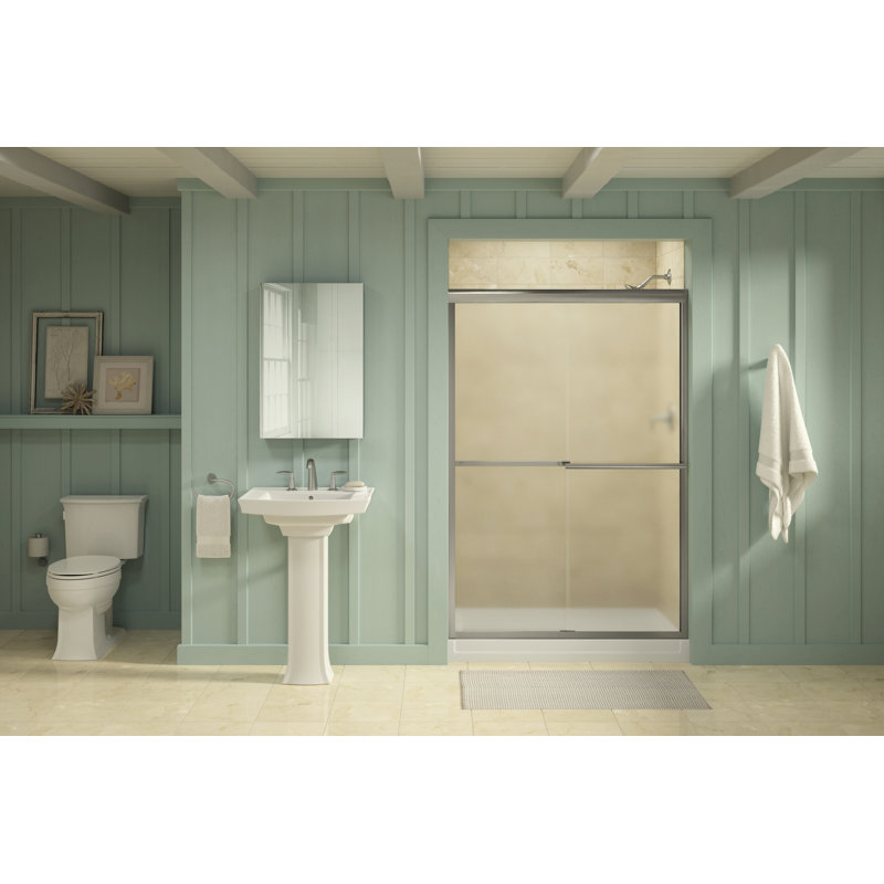 Gradient 47.63'' x 70.06'' Double Sliding Shower Door with CleanCoat Technology, Matte Nickel, Frosted