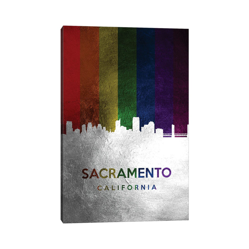 Sacramento California Spectrum Skyline 1 Piece Wrapped Canvas Wall Art, 20.32 cm H x 30.48 cm W