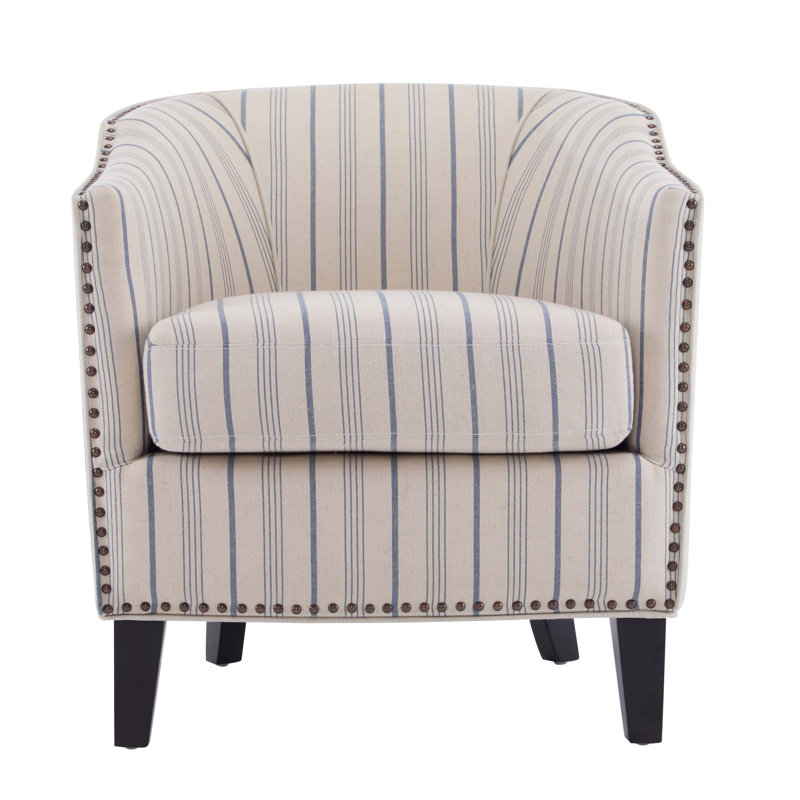 Fauteuil demi-tonneau rembourré à rayures
