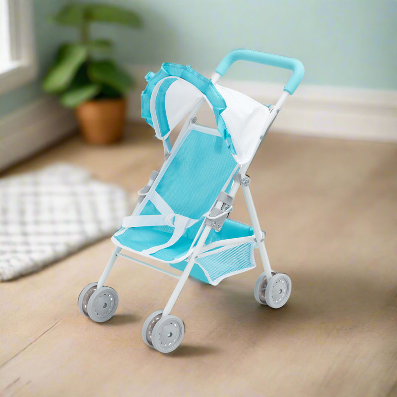 Teamson Kids Baby Doll 3pc Nursery Set - Crib, High Chair & Stroller, Blue