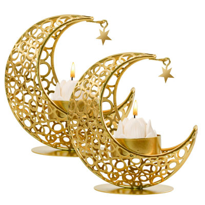 Metal Moon And Star Tealight Candle Holders Set Of 2