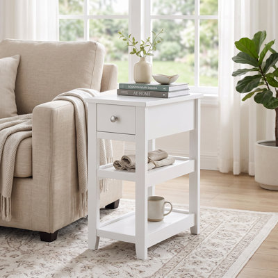 24'' Tall End Table, Narrow Side Table with Drawer and Shelves for Small Space