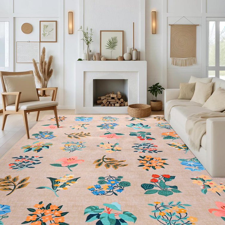 Straub Large Floral Fashion Rugs Living Room Rug Washable Bedroom Rug Non-Slip Colorful Vintage Accent Floor Carpet For Home Decor