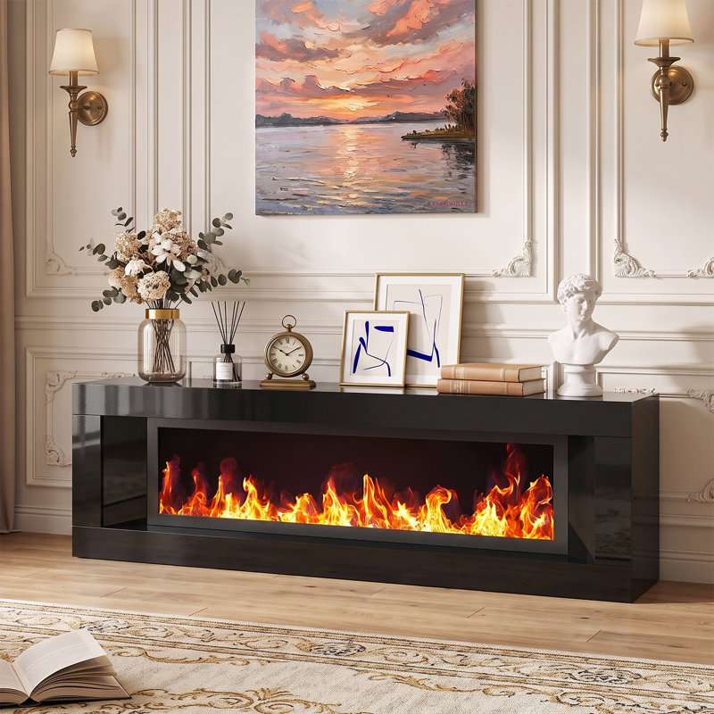 63-Inch Modern Fireplace Tv Stand,Electric Fireplace Tv Stand For Tvs Up To 70",Entertainment Center With Fireplace,Tv Console For Living Room And Bedroom