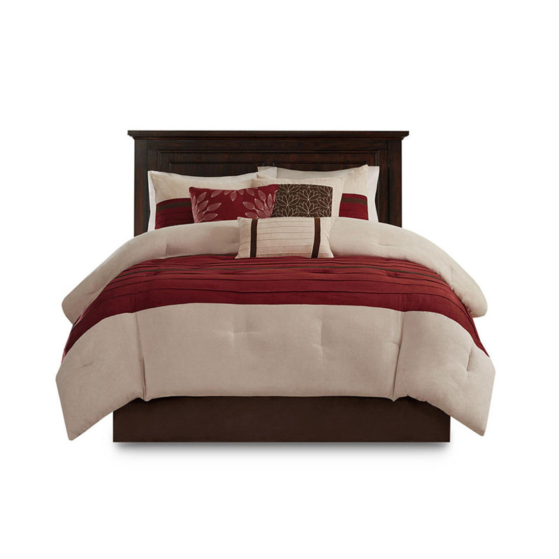Ensemble d'édredon en faux suède 7 pièces, Red, Édredon de très grande taille et 6 pièces suppl