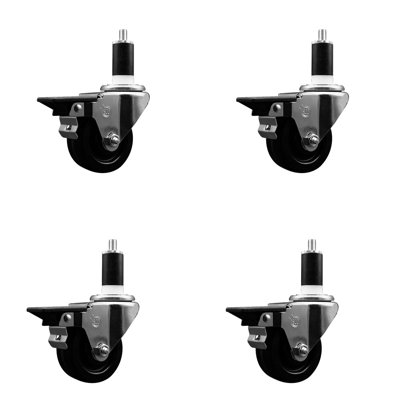 3 Inch Phenolic Swivel 1-3/8 Inch Expanding Stem Caster Set with Brake SCC