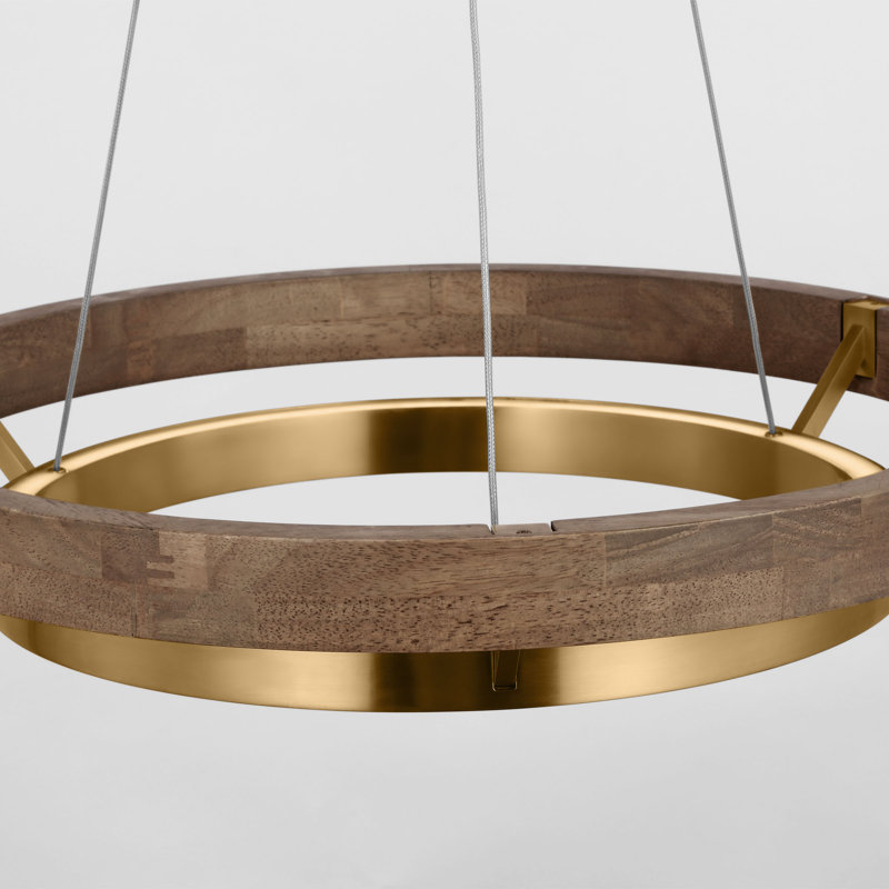 Sean Lavin Grace LED 24'' dimmable chandelier in natural brass and weathered oak wood finish