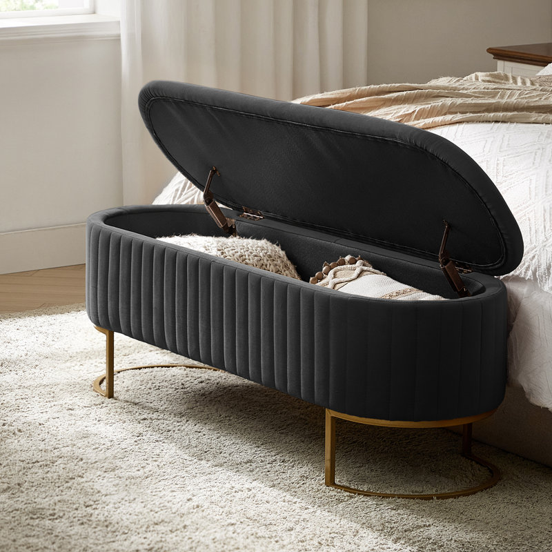 Banc de rangement rembourré Ferdinand, Gris, H 19 po x l 50,5 po x P 16 po