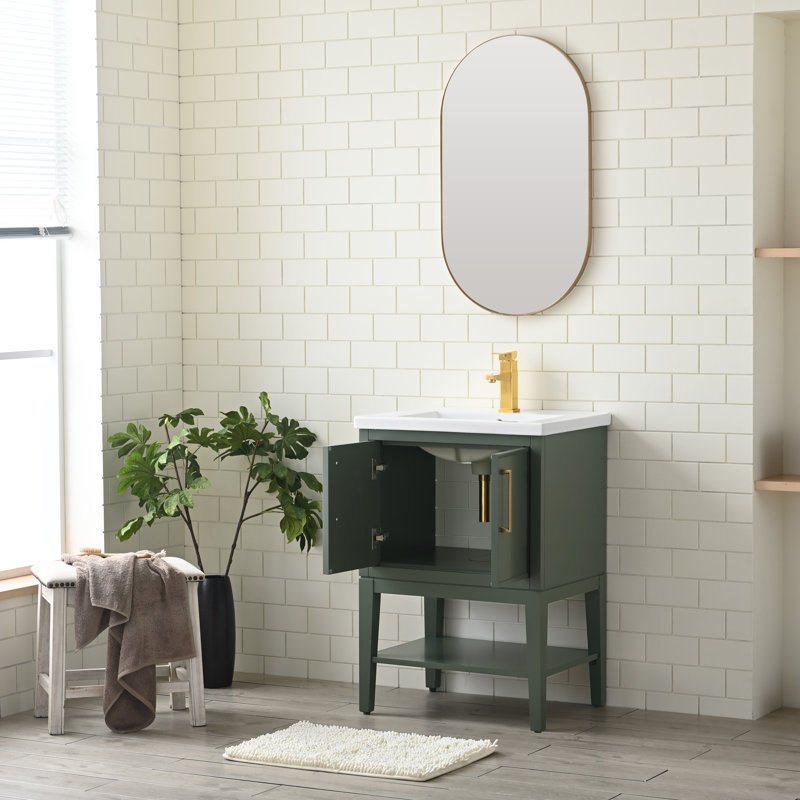 Cheriton 24'' Single Bathroom Vanity with Ceramic Top, Vintage Green