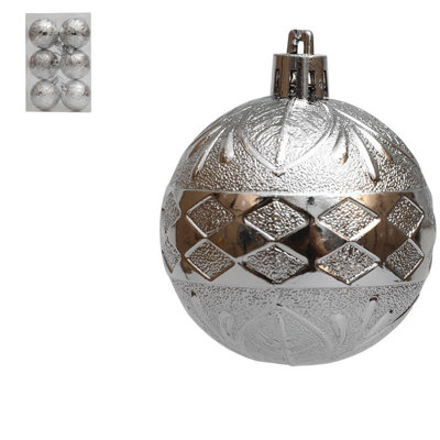 6-Pack 6cm Double Rhombus Embossed Plated Christmas Ball Ornament Set Decorative - Shatterproof B Hanging Decor for Holiday Party Festival Ornaments - Set of 6 Beautiful Premium Festive Tree