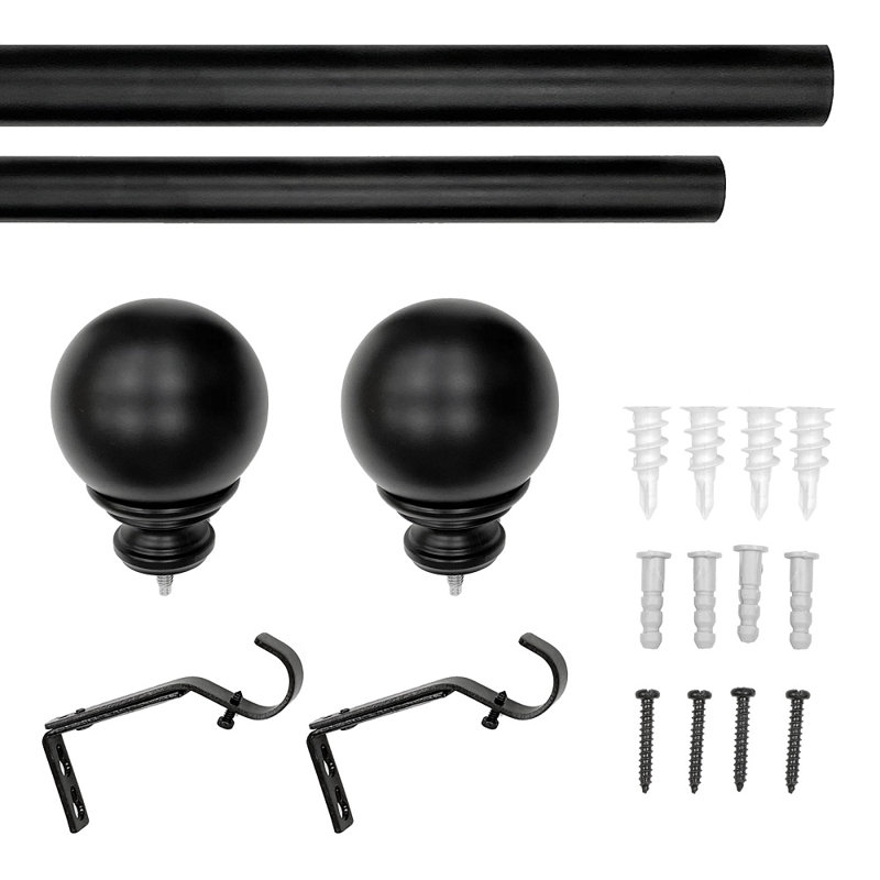 Ensemble de tringle à rideaux simple réglable en nickel brossé 1 po, Noir mat