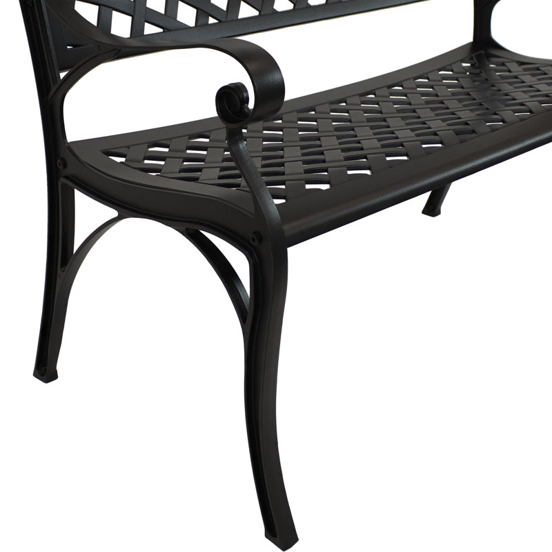 Ismenia Checkered 2-Person Cast Aluminum Garden Bench, Black