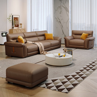 Ensemble de salon en cuir véritable 3 pièces Coffee