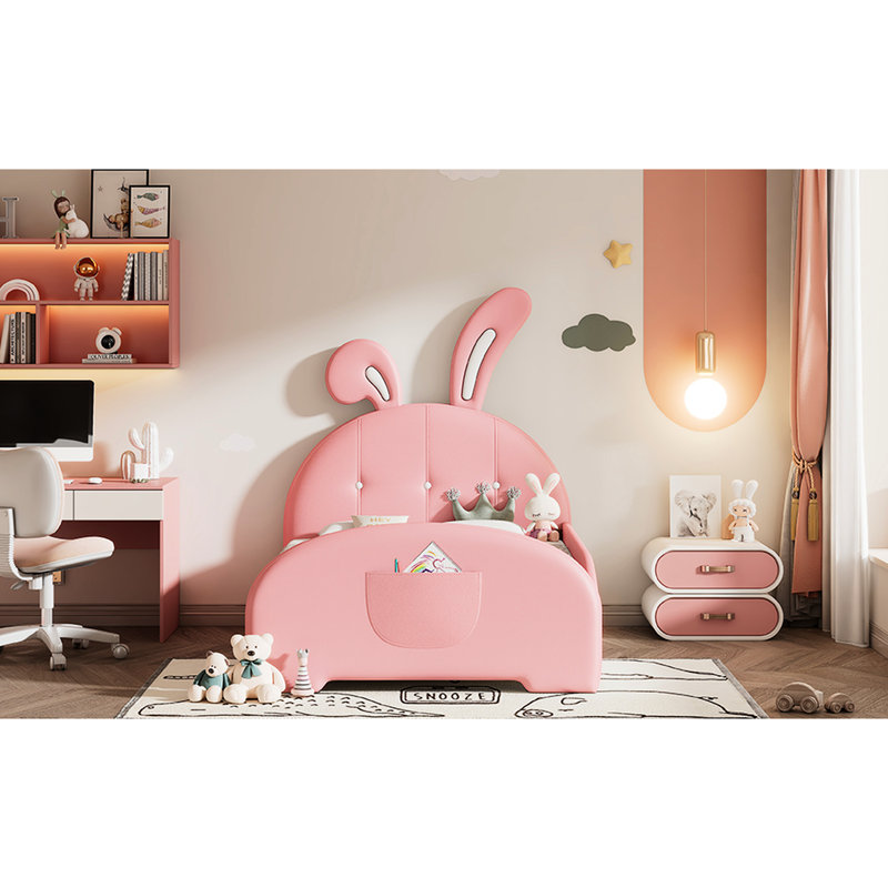 Lit plateforme tapissier simple avec tête de lit et lit rose durable, Rose