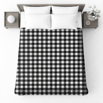 Black White Gingham Quilted Bedspread All Sizes