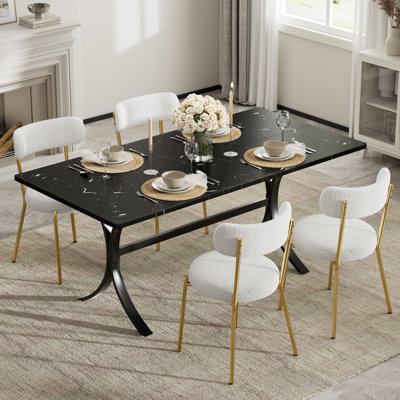 Ensemble de salle à manger rectangulaire moderne pour 4 à 6 personnes, table de cuisine et chaises de salle à manger en peluche pour la salle à manger