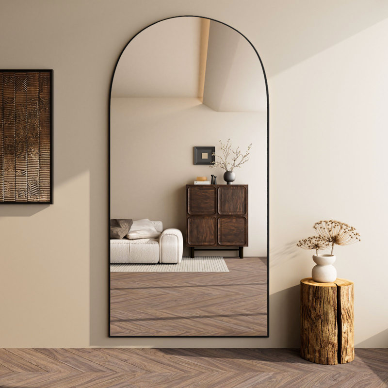 Arched MDF Wood Full Length Mirror with Stand