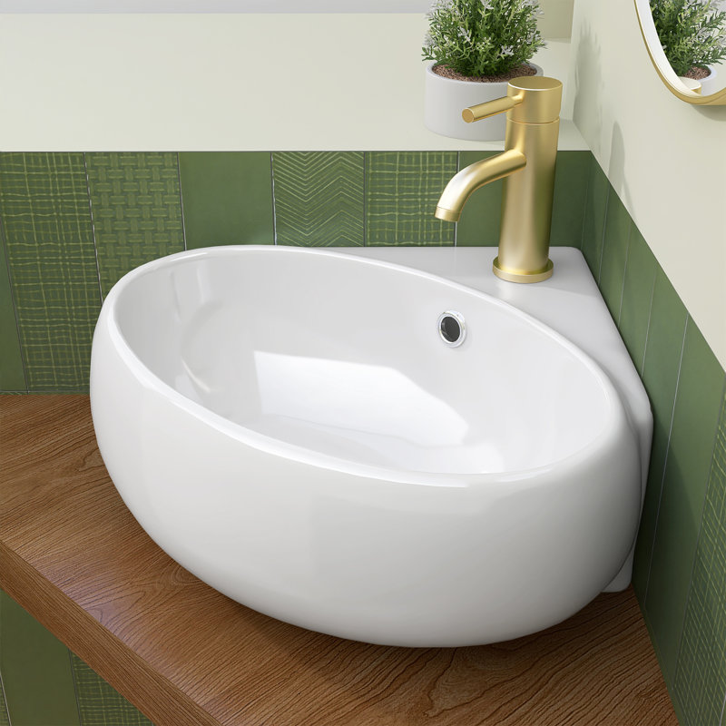 14 po x 15 po x 5,9 po Mini lavabo vasque de salle de bain mural en céramique avec trou de robinet central mural simple en blanc