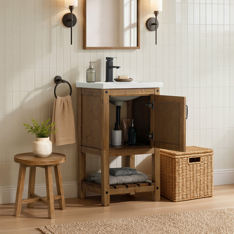 Radstock 20'' Single Bathroom Vanity with Ceramic Top, Antique Natural